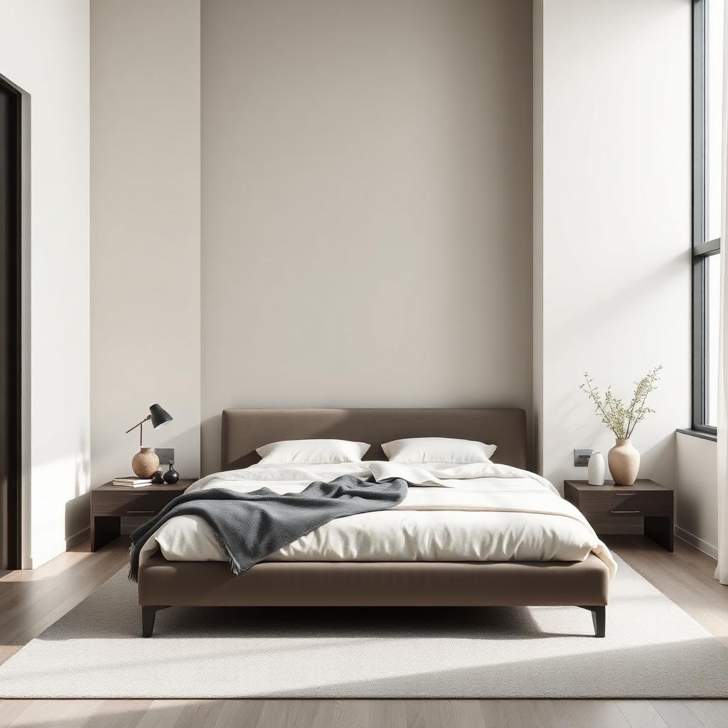 Minimalist bedroom with painted walls