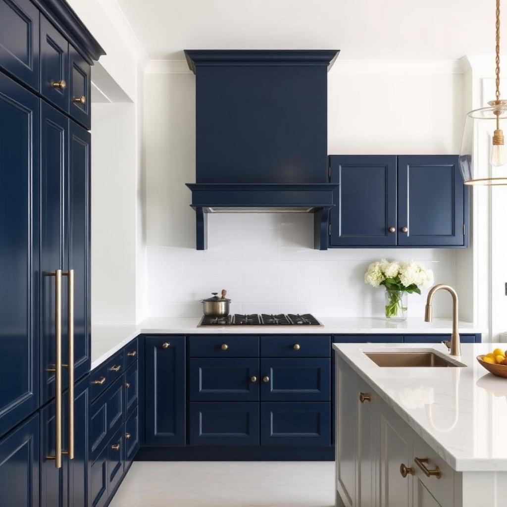 Navy painted kitchen cabinets